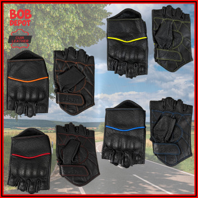 Gants de Motard Demi-Doigt en Cuir perforé
