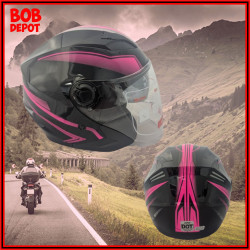 Casque de Moto Visage Ouvert - Noir/Rose