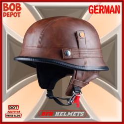 Demi-Casque de Moto GERMAN - Cuir Brun