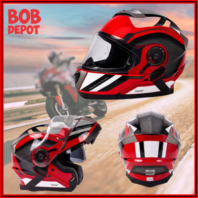 Casque de Moto Modulaire - Rouge/Blanc/Noir Graphic