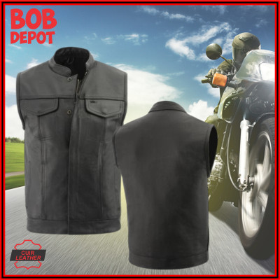 Veste Sans Manches Style Club en Cuir - Noir