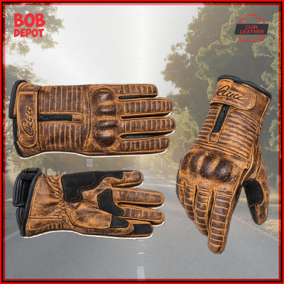 Gants de Moto en Cuir Brun Vintage avec Protection