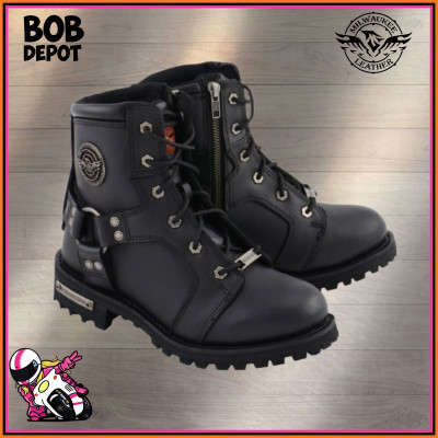 Bottes de Moto à Lacets avec Fermetures Éclair Latérale