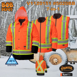 Manteau de Sécurité Imperméable Doublée 7-in-1-Orange/Hi-Viz