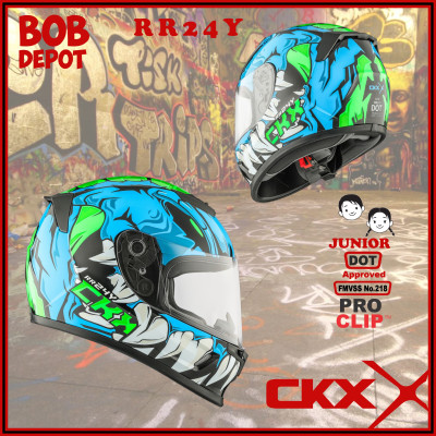 Casque de Moto Intégral RR24Y BRAVE Junior - Bleu/Vert