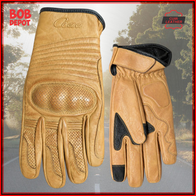 Gants de Moto en Cuir Brun avec Protection