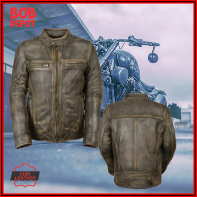 Manteaux de Moto Vintage en Cuir Vieilli - Ventilée