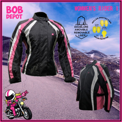 Manteau de Moto WOMEN'S RIDER I - Noir/Rose/Blanc