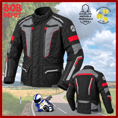 Manteau de Moto en CORDURA - Noir/Gris/Rouge